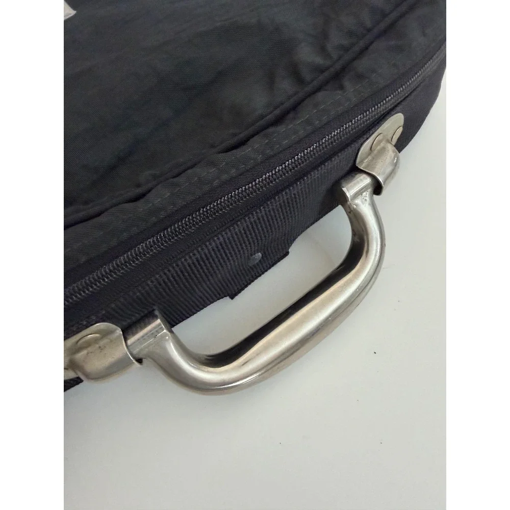 Vintage Esprit Black Nylon Backpack Metal Handle Industrial 90s Bag